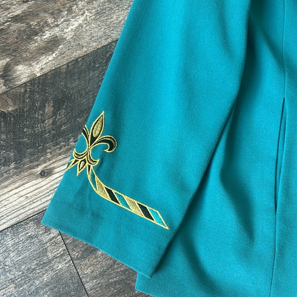Bob Mackie Wearable Art Teal Embroidered Women's Jacket Fleur De Lis Size 1X - Picture 5 of 9